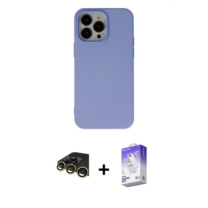 MARSİLYAN™- iPhone 14 Pro Max Kılıf Ahenk Serisi - Siyah Bilvis 5in1 3D Magic Cam Ekran Koruyucu + Raze Metal Kamera Lens - GD