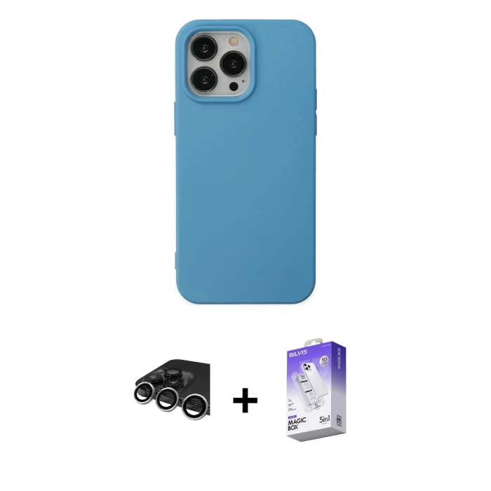 MARSİLYAN™- iPhone 14 Pro Max Kılıf Ahenk Serisi - Siyah Bilvis 5in1 3D Magic Cam Ekran Koruyucu + Raze Metal Kamera Lens - GS