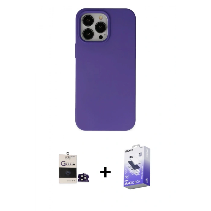 MARSİLYAN™- iPhone 14 Pro Max Kılıf Ahenk Serisi - Siyah Bilvis 5in1 5D Magic Hayalet Cam Ekran Koruyucu + Bilvis Titan Kamera Lens - SH