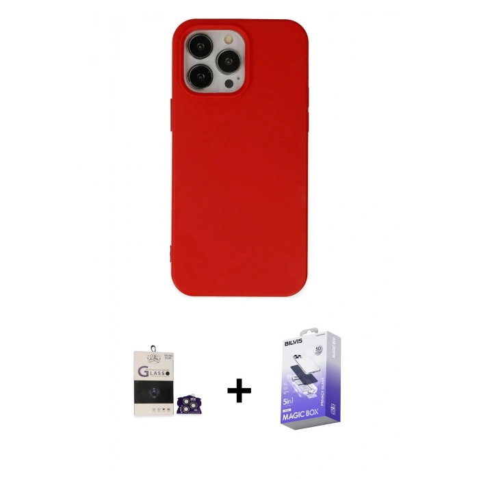 MARSİLYAN™- iPhone 14 Pro Max Kılıf Ahenk Serisi - Siyah Bilvis 5in1 5D Magic Hayalet Cam Ekran Koruyucu + Bilvis Titan Kamera Lens - GS