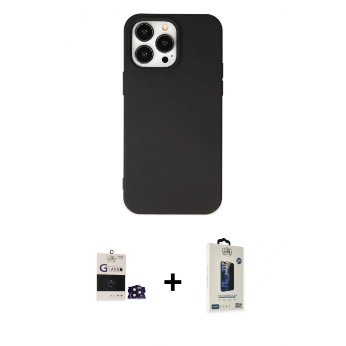 MARSİLYAN™- iPhone 14 Pro Max Kılıf Ahenk Serisi - Siyah Bilvis Hayalet Cam Ekran Koruyucu + Bilvis Titan Kamera Lens - DNMR