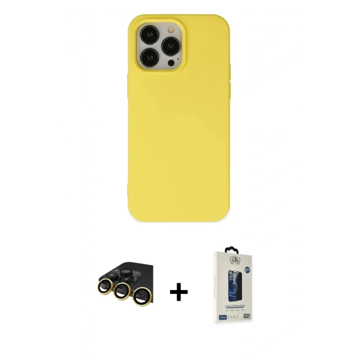 MARSİLYAN™- iPhone 14 Pro Max Kılıf Ahenk Serisi - Siyah Bilvis Hayalet Cam Ekran Koruyucu + Raze Metal Kamera Lens - GD