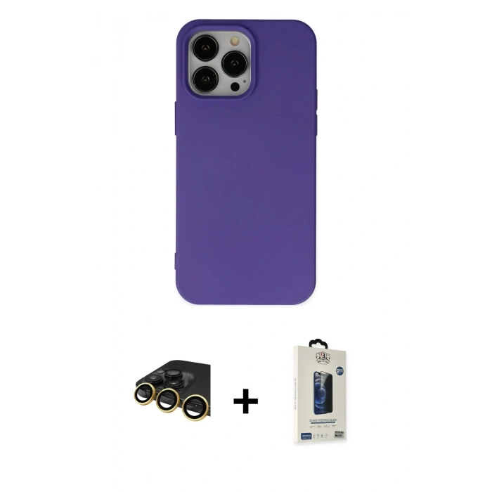 MARSİLYAN™- iPhone 14 Pro Max Kılıf Ahenk Serisi - Siyah Bilvis Hayalet Cam Ekran Koruyucu + Raze Metal Kamera Lens - GD