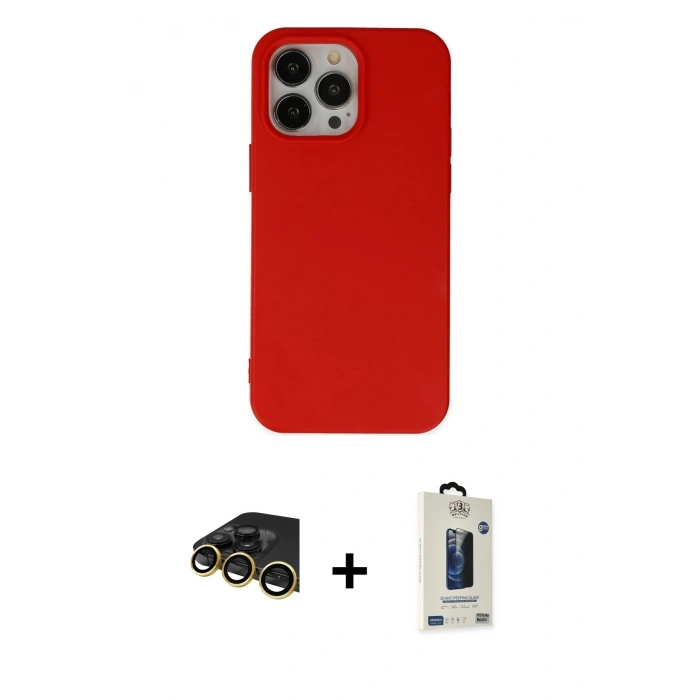 MARSİLYAN™- iPhone 14 Pro Max Kılıf Ahenk Serisi - Siyah Bilvis Hayalet Cam Ekran Koruyucu + Raze Metal Kamera Lens - GD