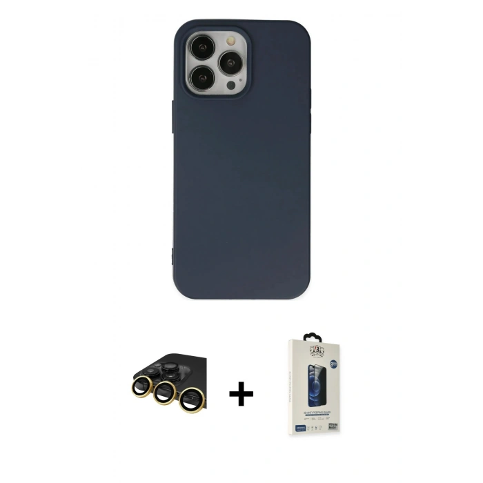 MARSİLYAN™- iPhone 14 Pro Max Kılıf Ahenk Serisi - Siyah Bilvis Hayalet Cam Ekran Koruyucu + Raze Metal Kamera Lens - GD