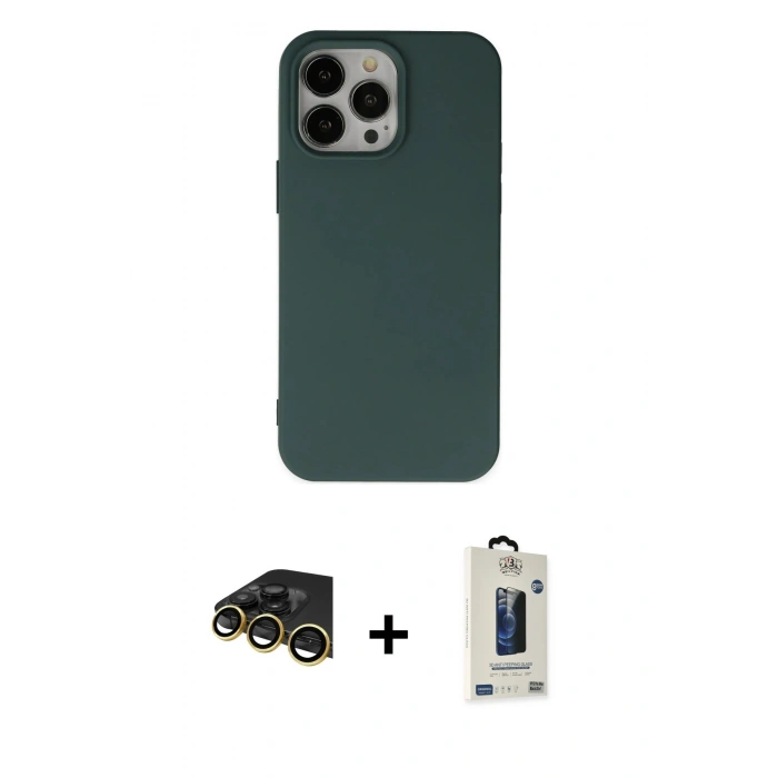 MARSİLYAN™- iPhone 14 Pro Max Kılıf Ahenk Serisi - Siyah Bilvis Hayalet Cam Ekran Koruyucu + Raze Metal Kamera Lens - GD
