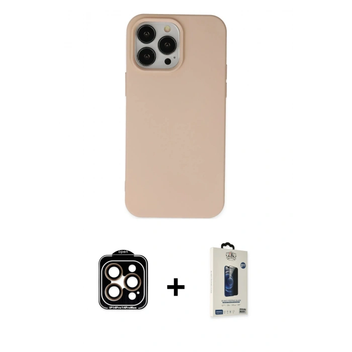 MARSİLYAN™- iPhone 14 Pro Max Kılıf Ahenk Serisi - Siyah Bilvis Hayalet Cam Ekran Koruyucu + PVD Metal Kamera Lens - TU