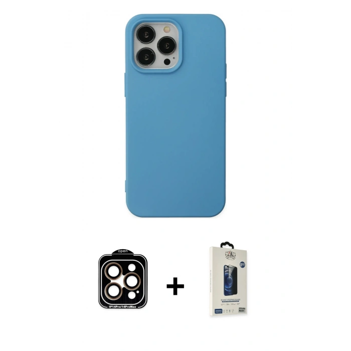 MARSİLYAN™- iPhone 14 Pro Max Kılıf Ahenk Serisi - Siyah Bilvis Hayalet Cam Ekran Koruyucu + PVD Metal Kamera Lens - TU
