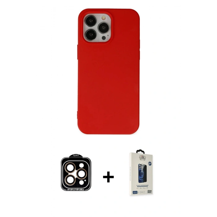 MARSİLYAN™- iPhone 14 Pro Max Kılıf Ahenk Serisi - Siyah Bilvis Hayalet Cam Ekran Koruyucu + PVD Metal Kamera Lens - TU