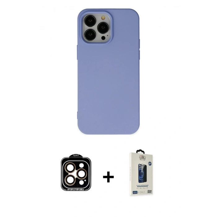 MARSİLYAN™- iPhone 14 Pro Max Kılıf Ahenk Serisi - Siyah Bilvis Hayalet Cam Ekran Koruyucu + PVD Metal Kamera Lens - TU