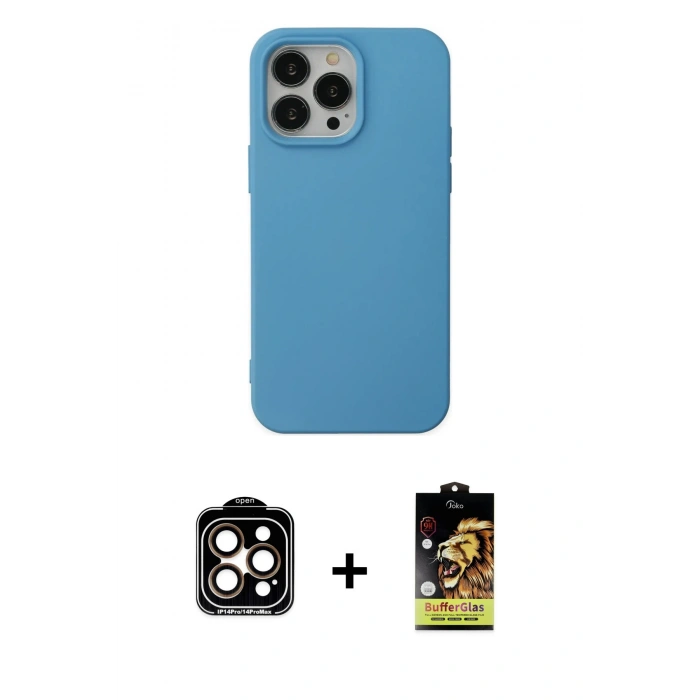 MARSİLYAN™- iPhone 14 Pro Max Kılıf Ahenk Serisi - Siyah Buffer Cam Ekran Koruyucu + PVD Metal Kamera Lens - TU