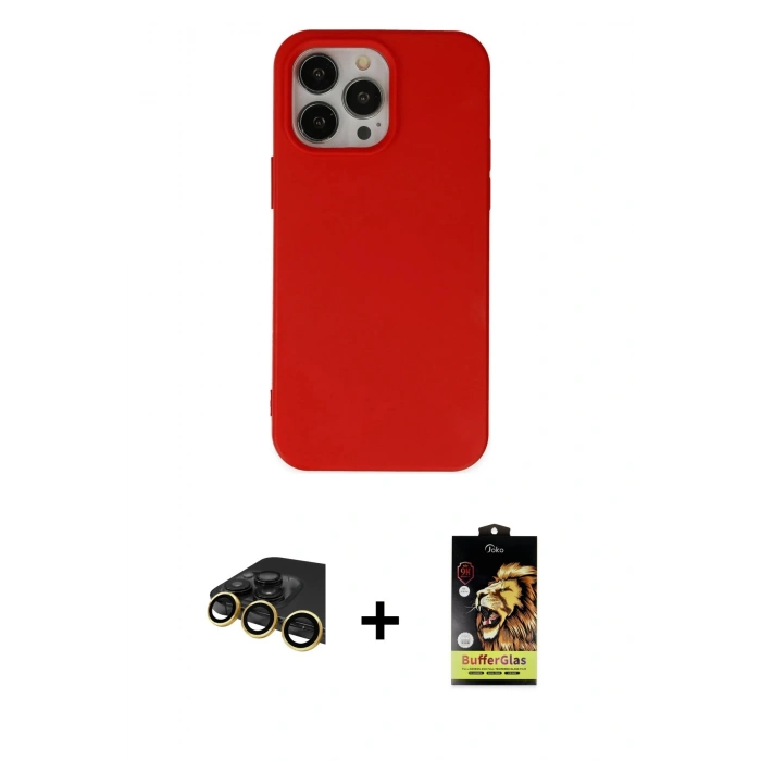 MARSİLYAN™- iPhone 14 Pro Max Kılıf Ahenk Serisi - Siyah Buffer Cam Ekran Koruyucu + Raze Metal Kamera Lens - GD