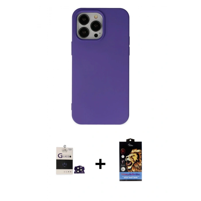 MARSİLYAN™- iPhone 14 Pro Max Kılıf Ahenk Serisi - Siyah Buffer Hayalet Cam Ekran Koruyucu + Bilvis Titan Kamera Lens - DNMR