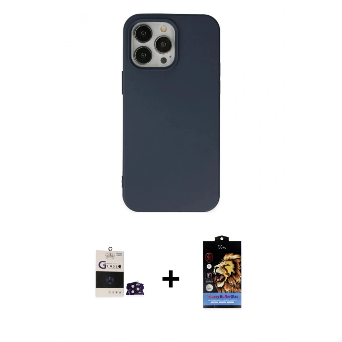 MARSİLYAN™- iPhone 14 Pro Max Kılıf Ahenk Serisi - Siyah Buffer Hayalet Cam Ekran Koruyucu + Bilvis Titan Kamera Lens - DNMR