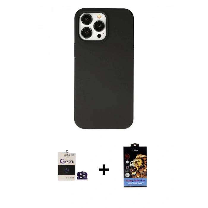 MARSİLYAN™- iPhone 14 Pro Max Kılıf Ahenk Serisi - Siyah Buffer Hayalet Cam Ekran Koruyucu + Bilvis Titan Kamera Lens - DNMR