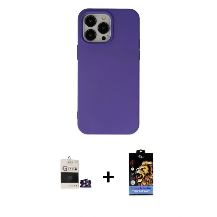 MARSİLYAN™- iPhone 14 Pro Max Kılıf Ahenk Serisi - Siyah Buffer Hayalet Cam Ekran Koruyucu + Bilvis Titan Kamera Lens - GS