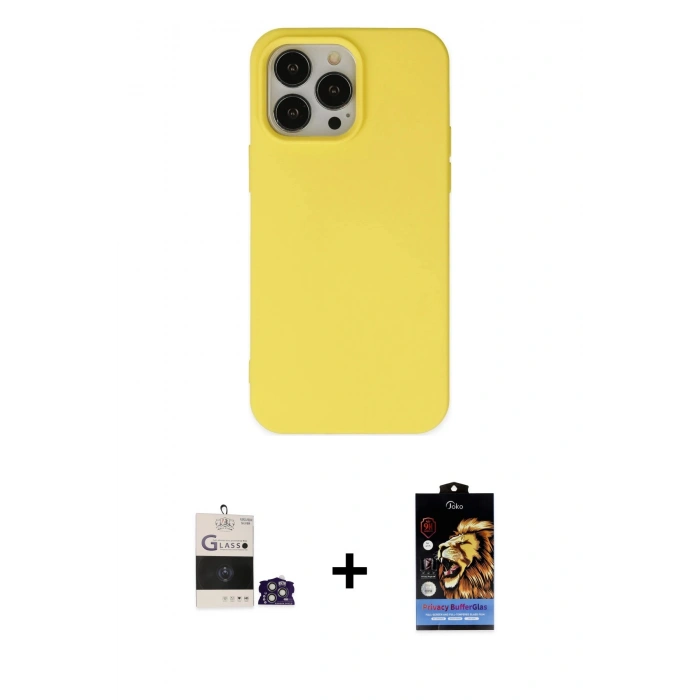 MARSİLYAN™- iPhone 14 Pro Max Kılıf Ahenk Serisi - Siyah Buffer Hayalet Cam Ekran Koruyucu + Bilvis Titan Kamera Lens - GS