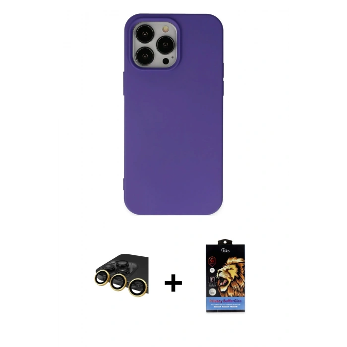 MARSİLYAN™- iPhone 14 Pro Max Kılıf Ahenk Serisi - Siyah Buffer Hayalet Cam Ekran Koruyucu + Raze Metal Kamera Lens - GD