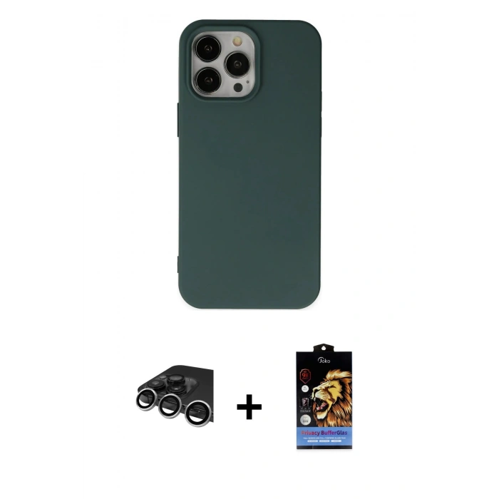MARSİLYAN™- iPhone 14 Pro Max Kılıf Ahenk Serisi - Siyah Buffer Hayalet Cam Ekran Koruyucu + Raze Metal Kamera Lens - GS