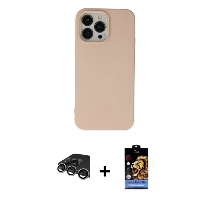 MARSİLYAN™- iPhone 14 Pro Max Kılıf Ahenk Serisi - Siyah Buffer Hayalet Cam Ekran Koruyucu + Raze Metal Kamera Lens - GS