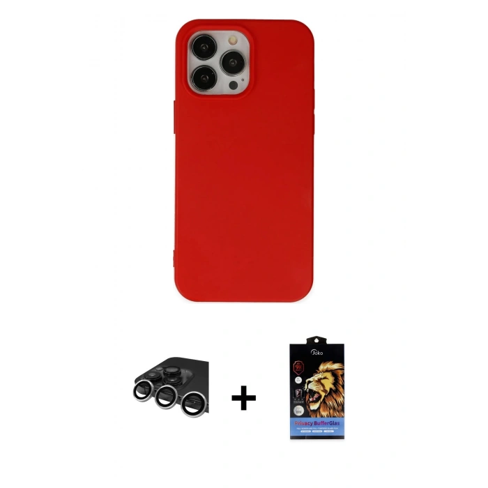 MARSİLYAN™- iPhone 14 Pro Max Kılıf Ahenk Serisi - Siyah Buffer Hayalet Cam Ekran Koruyucu + Raze Metal Kamera Lens - GS