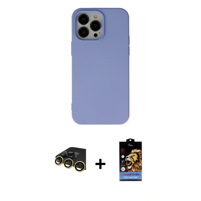 MARSİLYAN™- iPhone 14 Pro Max Kılıf Ahenk Serisi - Siyah Buffer Hayalet Cam Ekran Koruyucu + Raze Metal Kamera Lens - GD