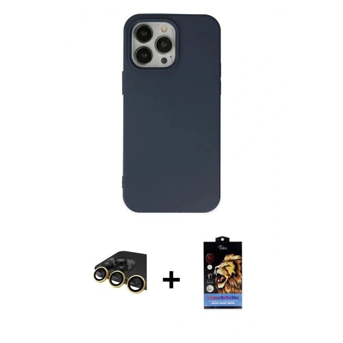 MARSİLYAN™- iPhone 14 Pro Max Kılıf Ahenk Serisi - Siyah Buffer Hayalet Cam Ekran Koruyucu + Raze Metal Kamera Lens - GD
