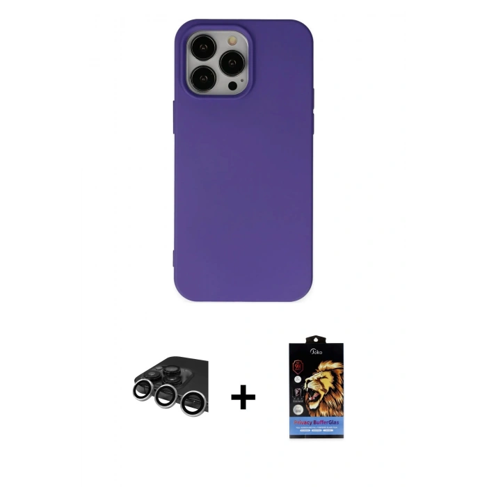 MARSİLYAN™- iPhone 14 Pro Max Kılıf Ahenk Serisi - Siyah Buffer Hayalet Cam Ekran Koruyucu + Raze Metal Kamera Lens - GS