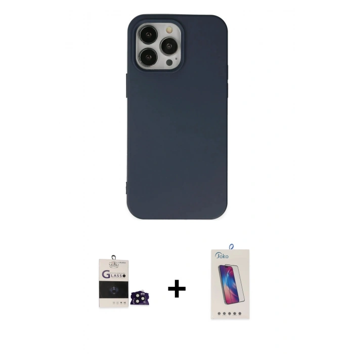 MARSİLYAN™- iPhone 14 Pro Max Kılıf Ahenk Serisi - Siyah Joko 5D Cam + Bilvis Titan Kamera Lens - SH