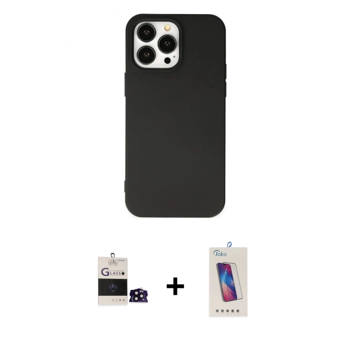 MARSİLYAN™- iPhone 14 Pro Max Kılıf Ahenk Serisi - Siyah Joko 5D Cam + Bilvis Titan Kamera Lens - SH