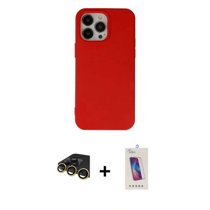 MARSİLYAN™- iPhone 14 Pro Max Kılıf Ahenk Serisi - Siyah Joko 5D Cam + Raze Metal Kamera Lens - GD