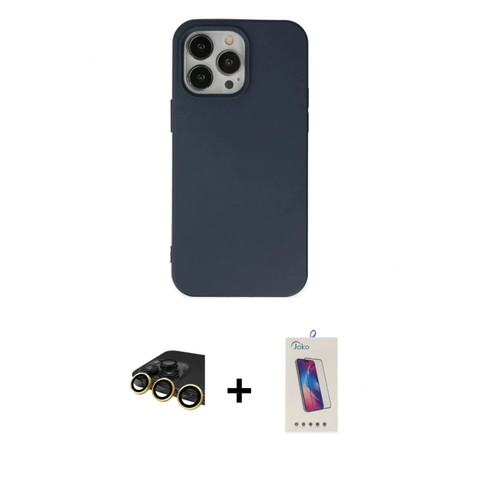 MARSİLYAN™- iPhone 14 Pro Max Kılıf Ahenk Serisi - Siyah Joko 5D Cam + Raze Metal Kamera Lens - GD