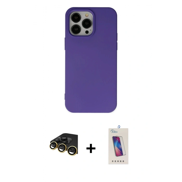 MARSİLYAN™- iPhone 14 Pro Max Kılıf Ahenk Serisi - Siyah Joko 5D Cam + Raze Metal Kamera Lens - GD