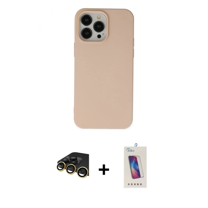 MARSİLYAN™- iPhone 14 Pro Max Kılıf Ahenk Serisi - Siyah Joko 5D Cam + Raze Metal Kamera Lens - GD