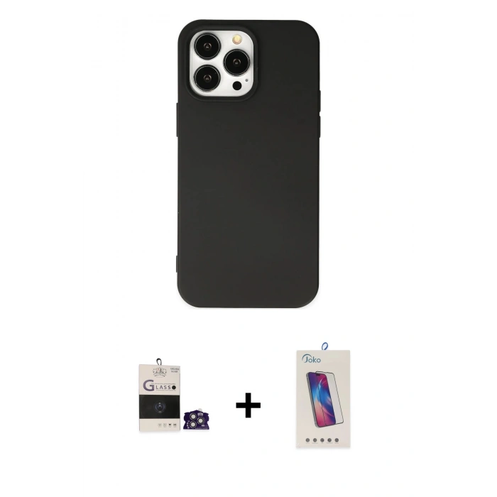 MARSİLYAN™- iPhone 14 Pro Max Kılıf Ahenk Serisi - Siyah Joko 5D Cam + Bilvis Titan Kamera Lens - GS