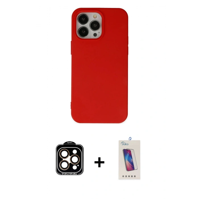 MARSİLYAN™- iPhone 14 Pro Max Kılıf Ahenk Serisi - Siyah Joko 5D Cam + PVD Metal Kamera Lens - TU
