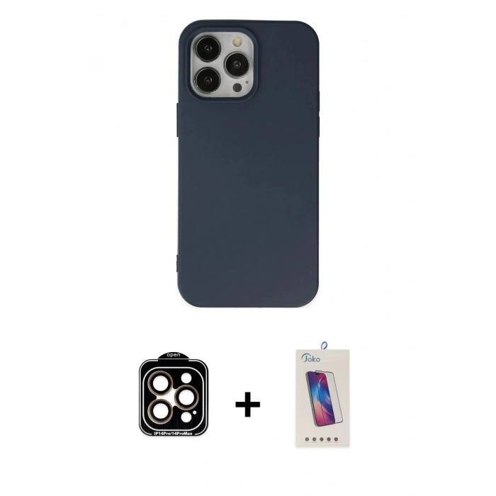 MARSİLYAN™- iPhone 14 Pro Max Kılıf Ahenk Serisi - Siyah Joko 5D Cam + PVD Metal Kamera Lens - TU