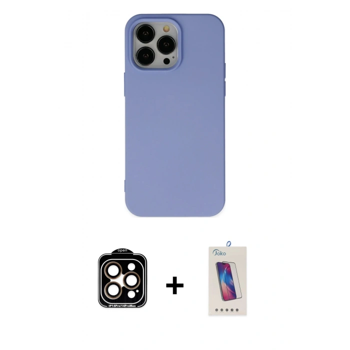 MARSİLYAN™- iPhone 14 Pro Max Kılıf Ahenk Serisi - Siyah Joko 5D Cam + PVD Metal Kamera Lens - TU