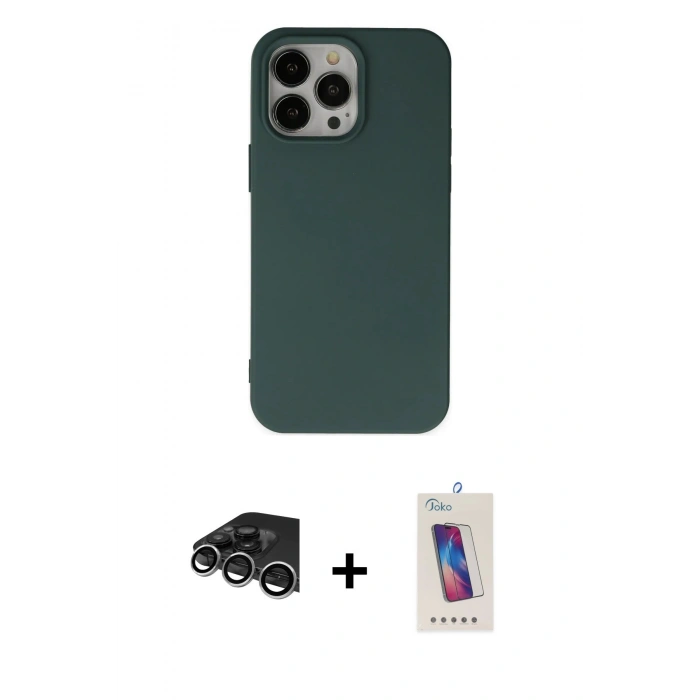 MARSİLYAN™- iPhone 14 Pro Max Kılıf Ahenk Serisi - Siyah Joko 5D Cam + Raze Metal Kamera Lens - GS