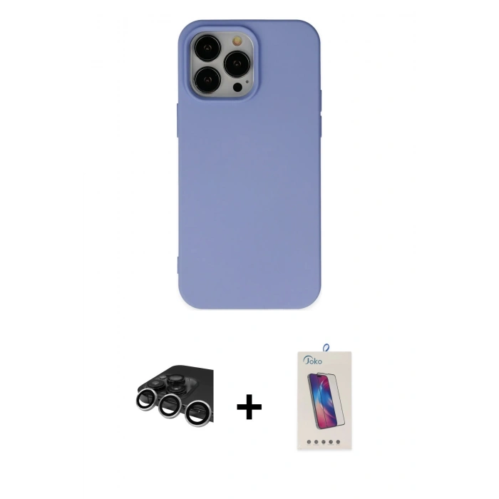 MARSİLYAN™- iPhone 14 Pro Max Kılıf Ahenk Serisi - Siyah Joko 5D Cam + Raze Metal Kamera Lens - GS