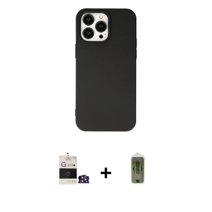 MARSİLYAN™- iPhone 14 Pro Max Kılıf Ahenk Serisi - Siyah Joko Magic 5D Hayalet Cam + Bilvis Titan Kamera Lens - GS