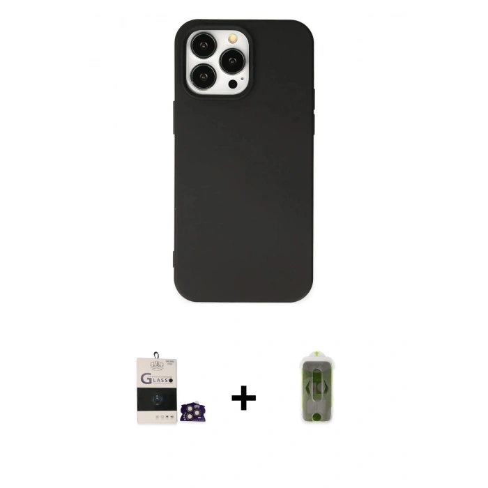 MARSİLYAN™- iPhone 14 Pro Max Kılıf Ahenk Serisi - Siyah Joko Magic 5D Hayalet Cam + Bilvis Titan Kamera Lens - GD