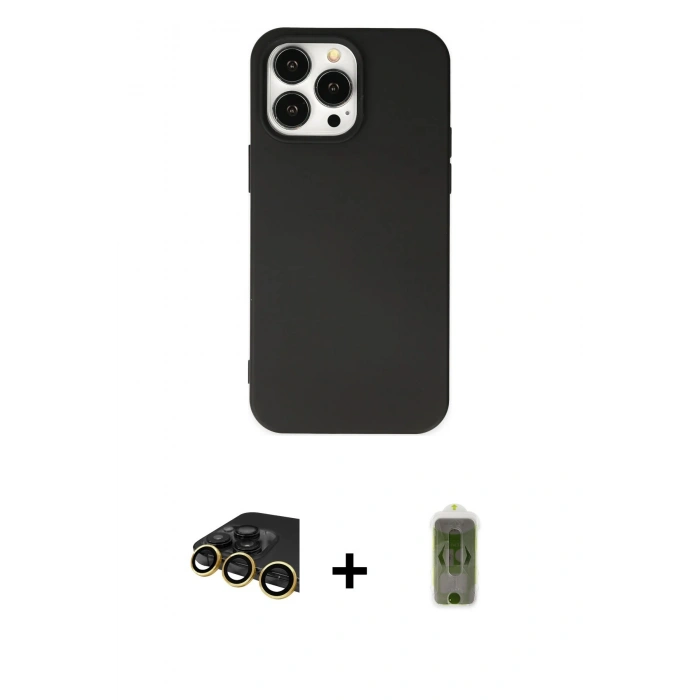 MARSİLYAN™- iPhone 14 Pro Max Kılıf Ahenk Serisi - Siyah Joko Magic 5D Hayalet Cam + Raze Metal Kamera Lens - GD