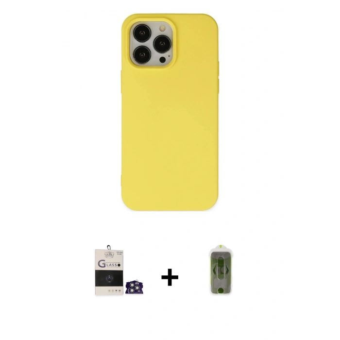 MARSİLYAN™- iPhone 14 Pro Max Kılıf Ahenk Serisi - Siyah Joko Magic 5D Hayalet Cam + Gümüş Bilvis Titan Kamera Lens