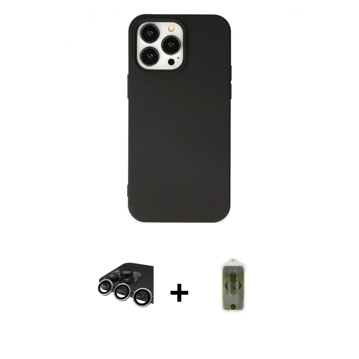 MARSİLYAN™- iPhone 14 Pro Max Kılıf Ahenk Serisi - Siyah Joko Magic 5D Hayalet Cam + Raze Metal Kamera Lens - GS