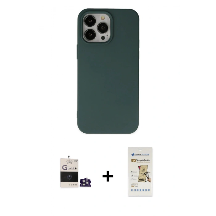 MARSİLYAN™- iPhone 14 Pro Max Kılıf Ahenk Serisi - Siyah Mat Seramik Nano Ekran Koruyucu + Bilvis Titan Kamera Lens - GS