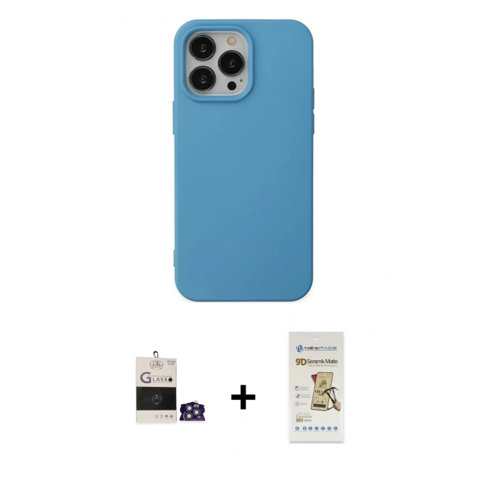 MARSİLYAN™- iPhone 14 Pro Max Kılıf Ahenk Serisi - Siyah Mat Seramik Nano Ekran Koruyucu + Bilvis Titan Kamera Lens - GS