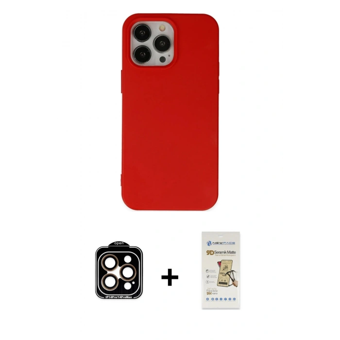 MARSİLYAN™- iPhone 14 Pro Max Kılıf Ahenk Serisi - Siyah Mat Seramik Nano Ekran Koruyucu + PVD Metal Kamera Lens - TU
