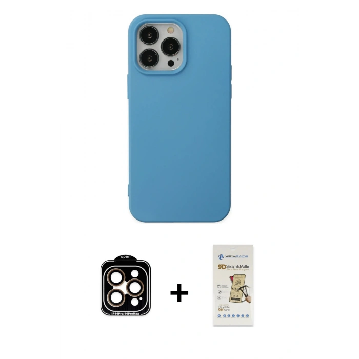 MARSİLYAN™- iPhone 14 Pro Max Kılıf Ahenk Serisi - Siyah Mat Seramik Nano Ekran Koruyucu + PVD Metal Kamera Lens - TU
