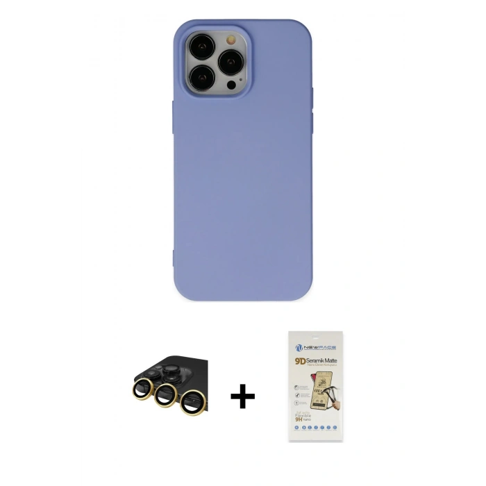 MARSİLYAN™- iPhone 14 Pro Max Kılıf Ahenk Serisi - Siyah Mat Seramik Nano Ekran Koruyucu + Raze Metal Kamera Lens - GD